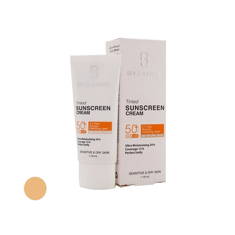 بیزانس کرم ضد آفتاب رنگی SPF50 پوست خشک بژ طبیعی (20)