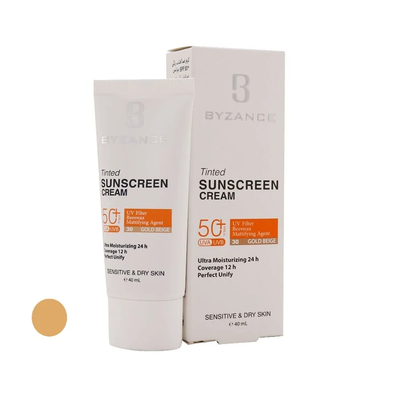 بیزانس فلوئید ضد آفتاب رنگی SPF50 پوست خشک بژ طلایی (30)