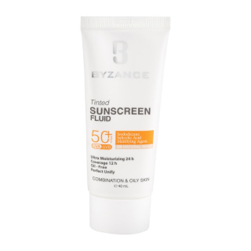 بیزانس فلوئید ضد آفتاب رنگی SPF50 پوست چرب بژ طبیعی (20)