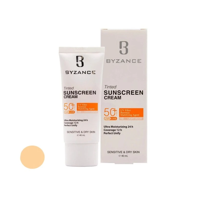 بیزانس کرم ضد آفتاب رنگی SPF50 پوست خشک بژ روشن (10)